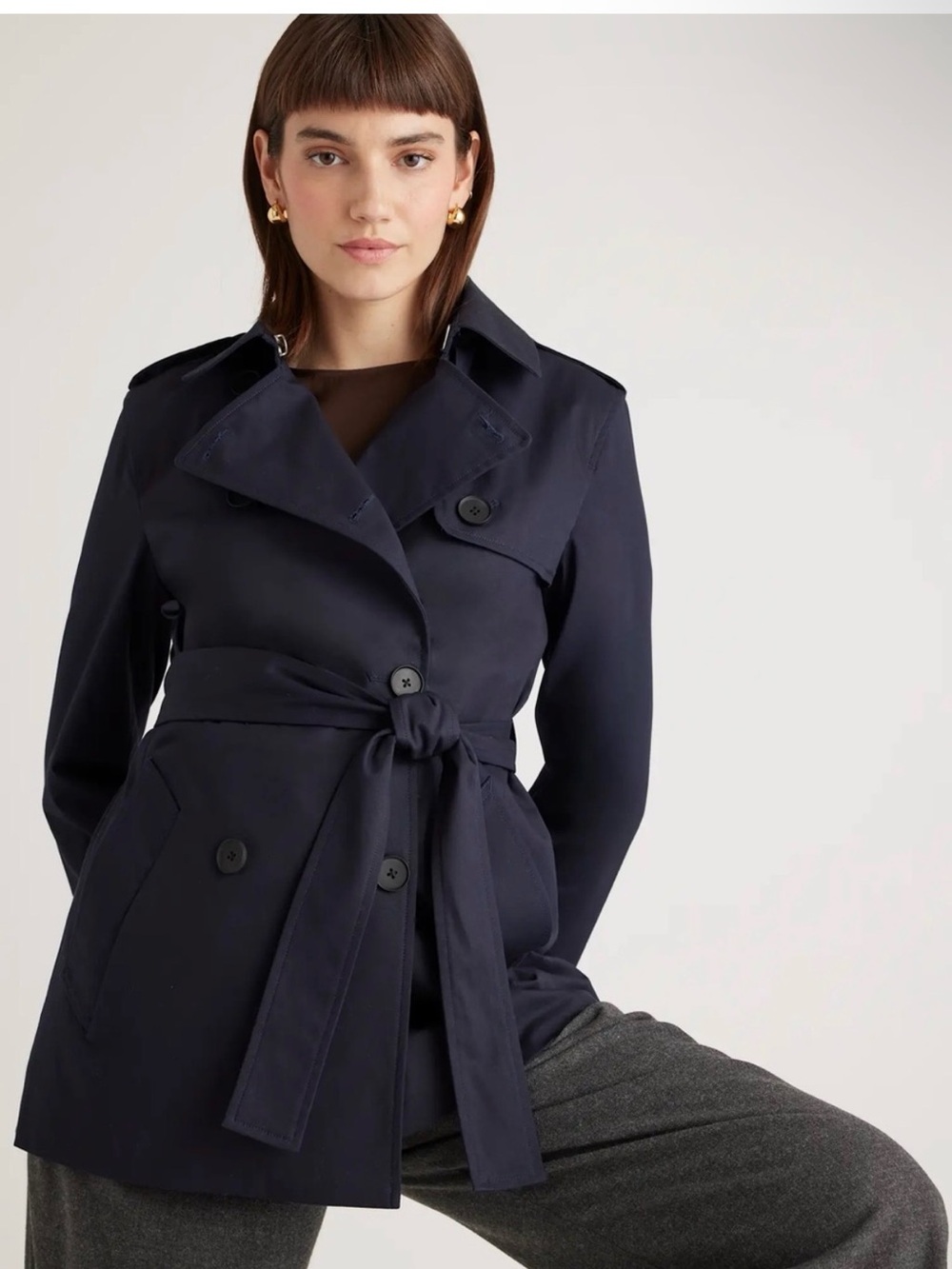 QUINCE Classic Comfort Stretch Short Trench Coat Navy M